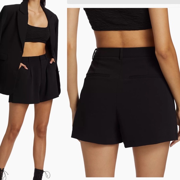 Good American Luxe Suiting‎ Trouser Shorts Womens Size 12 / 31 Black Pockets NEW - Picture 1 of 14
